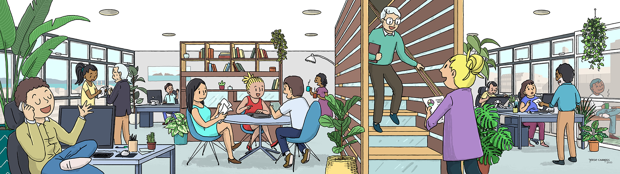 Ilustración Coworking Plastibar por Jorge Campos
